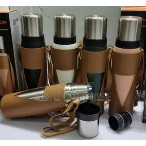 1200ml Camping Thermocup in Leather Carrier Bag