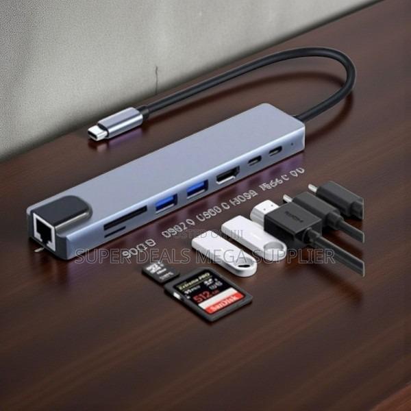 8 in 1 Usb Type C Hub Ultra Hd Adapter With Hdmi Rj45 Sd Tf Ports