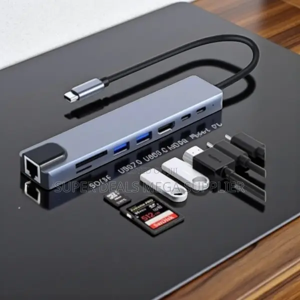 8 in 1 Usb Type C Hub Hdmi Rj45 Ethernet Sd Tf Usb 3.0 Dock Adapter