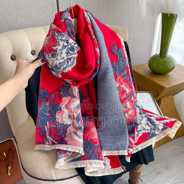 Chic Purple / Red / Pink Floral Cashmere Scarf Shawls - thumbnail 4