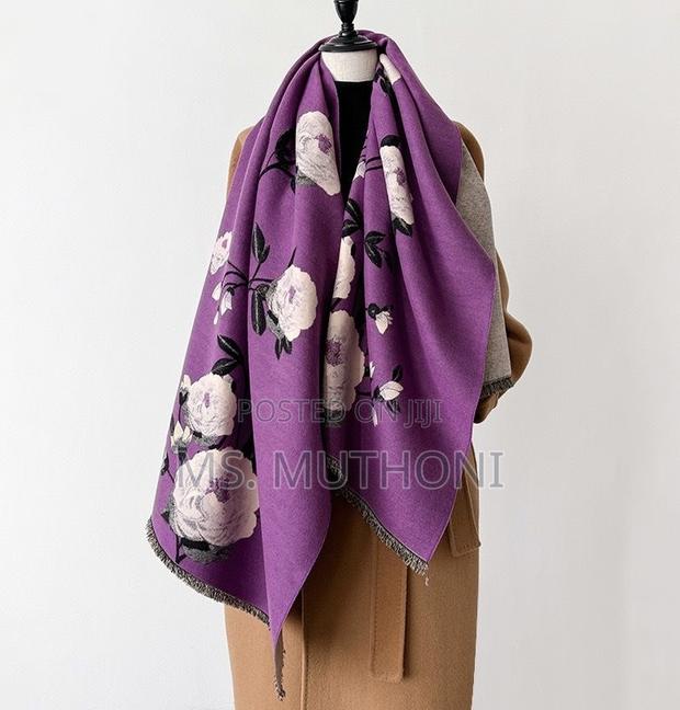 Chic Purple / Red / Pink Floral Cashmere Scarf Shawls - thumbnail 3