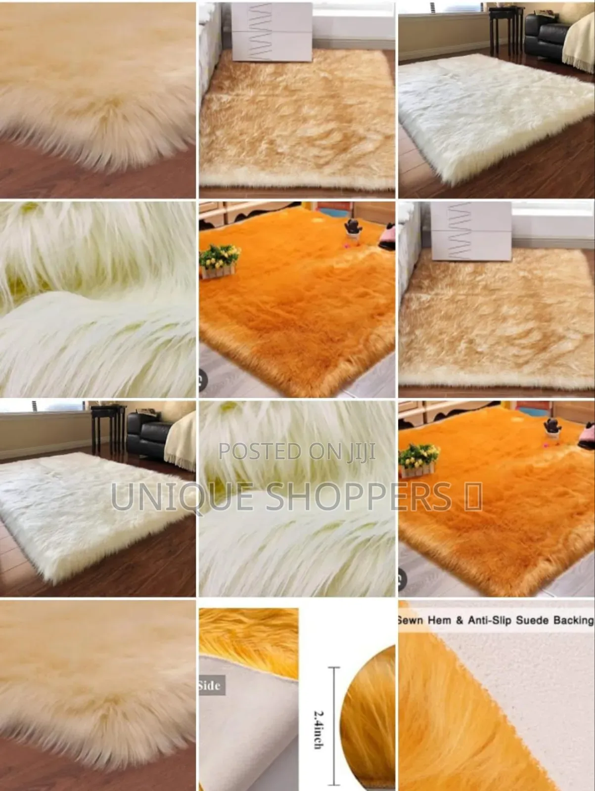 Fluffy Faux Fur Area Rug
 Rubber Backing 
Machine Washable