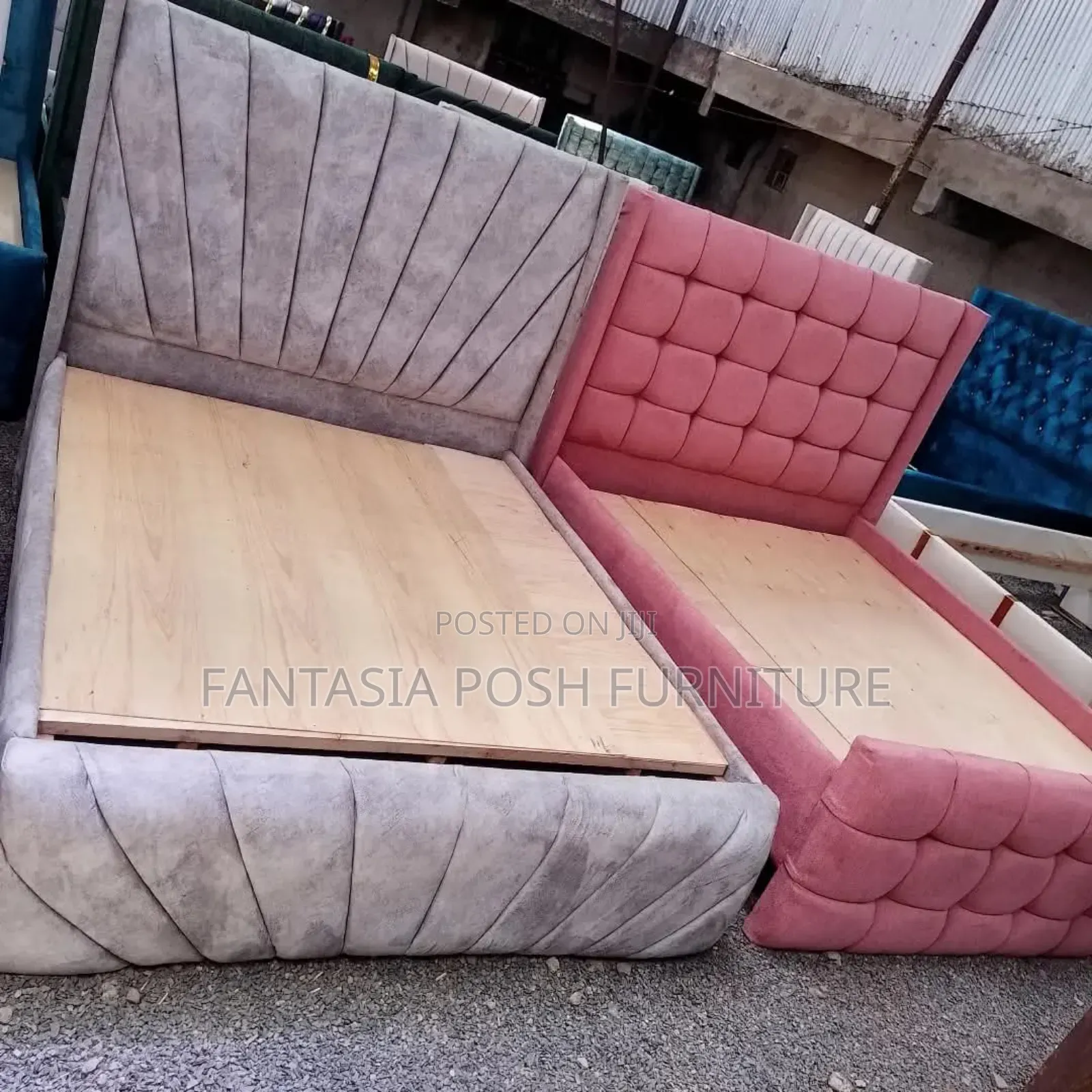 Pink and Grey Channel-Tufted Beds-5x6