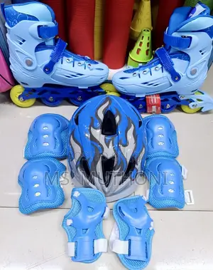 Blue  Full Set Hard Boot Skates With Rubber Wheels Glowing Wheels