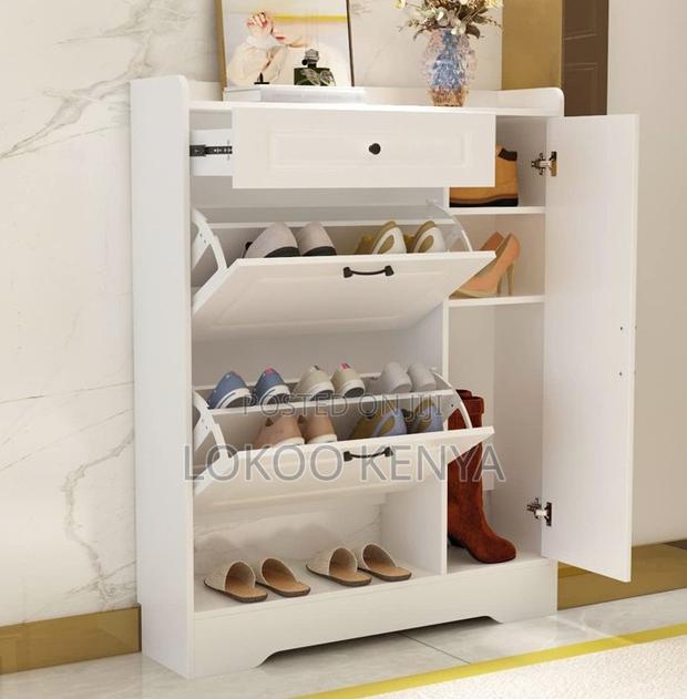 Rack Cabinet; Modern White Wood 3 Drawer Shoe Rack Storage Cabinet - thumbnail 2