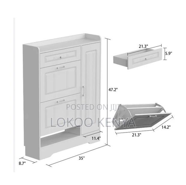 Rack Cabinet; Modern White Wood 3 Drawer Shoe Rack Storage Cabinet - thumbnail 3