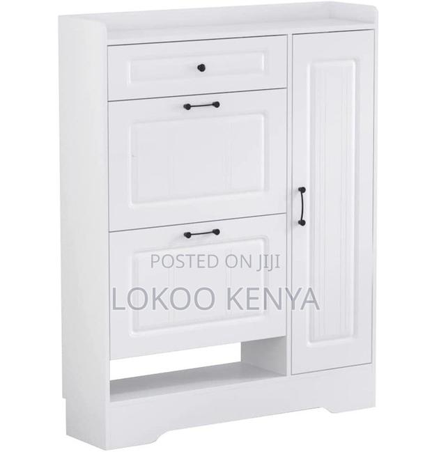 Rack Cabinet; Modern White Wood 3 Drawer Shoe Rack Storage Cabinet - thumbnail 4
