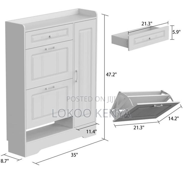 Rack Cabinet; Modern White Wood 3 Drawer Shoe Rack Storage Cabinet - thumbnail 7