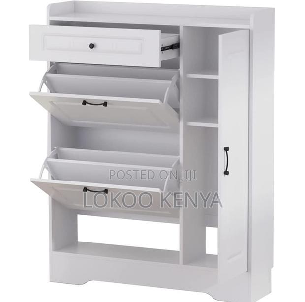 Rack Cabinet; Modern White Wood 3 Drawer Shoe Rack Storage Cabinet - thumbnail 9