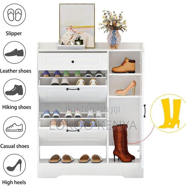 Rack Cabinet; Modern White Wood 3 Drawer Shoe Rack Storage Cabinet - thumbnail 10