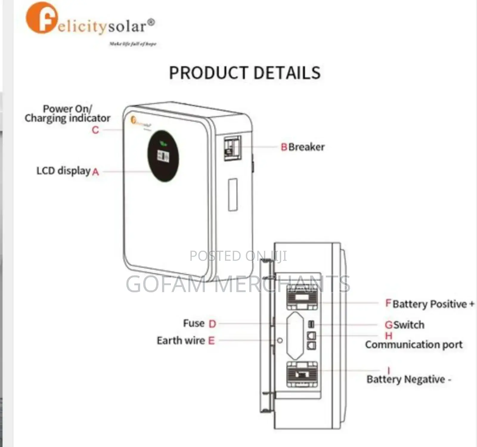 Felicity Solar Lithium Iron Phosphate Battery 24v 2.56kwh 100ah
