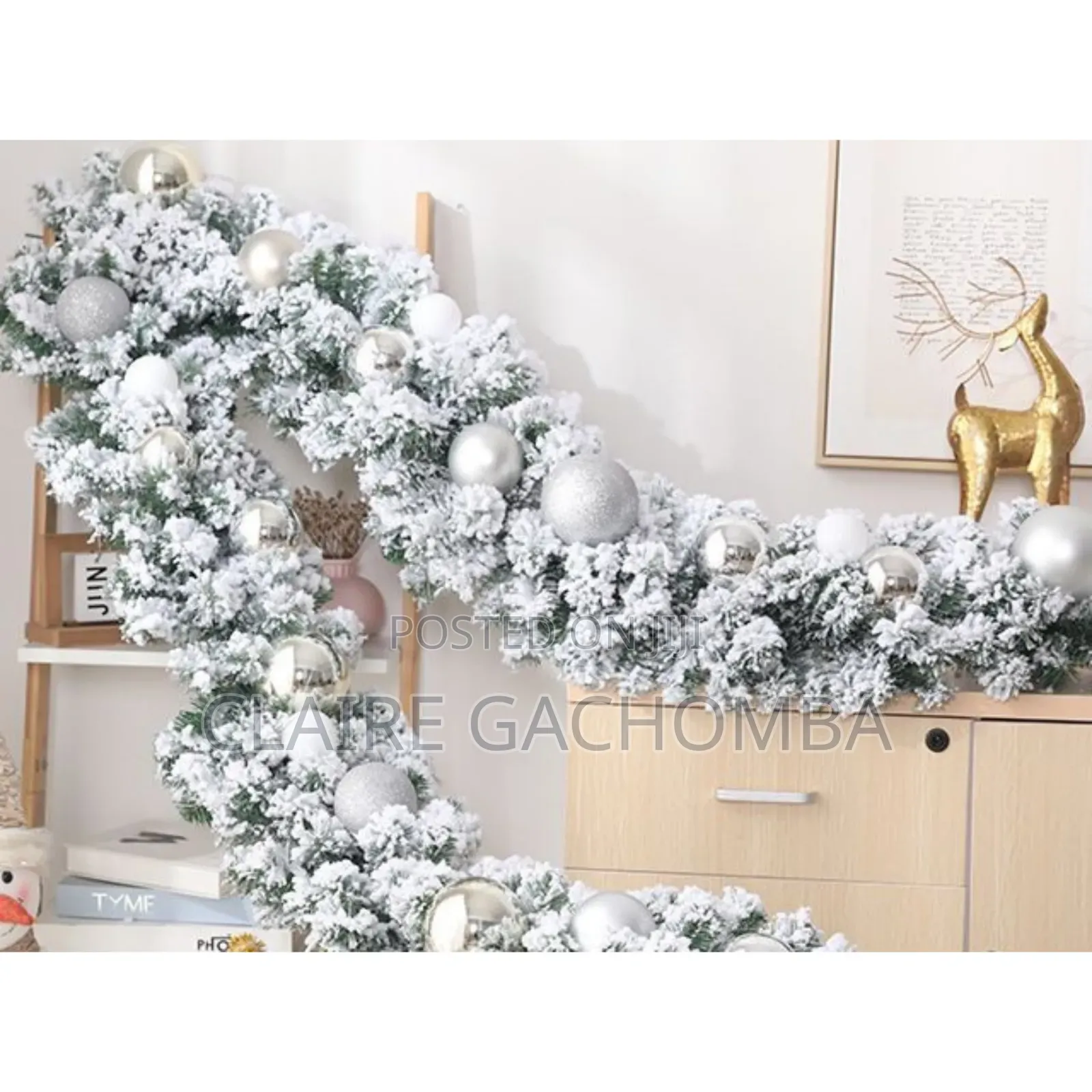 2.7m Christmas Pine Garland Snow