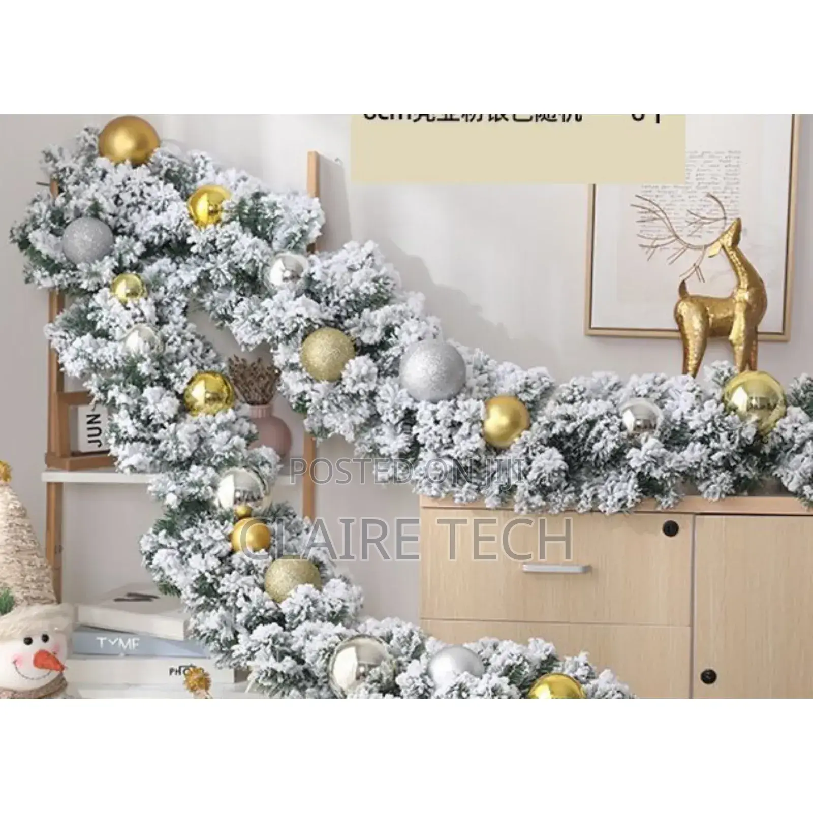 2.7m Christmas Pine Garland Snow Flocking Falling Cedar Rattan