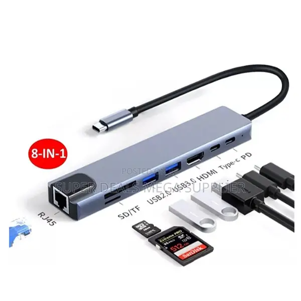 8 in 1 Type C Hub Ultra Hd Docking Station With Ethernet and Hdmi