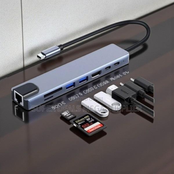 8 in 1 Usb C Multi Function Hub Hdmi Rj45 Pd Usb 3.0 Sd Tf Adapter
