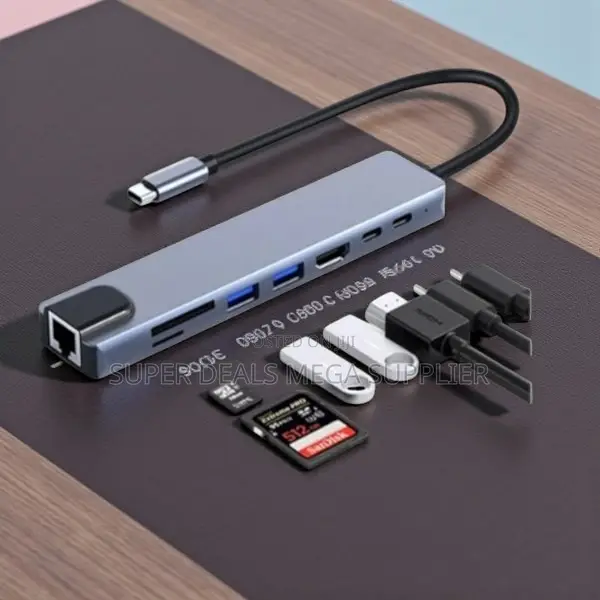 8 in 1 Type C Hub Docking Station Ultra Hd Hdmi Rj45 Sd Tf and Pd
