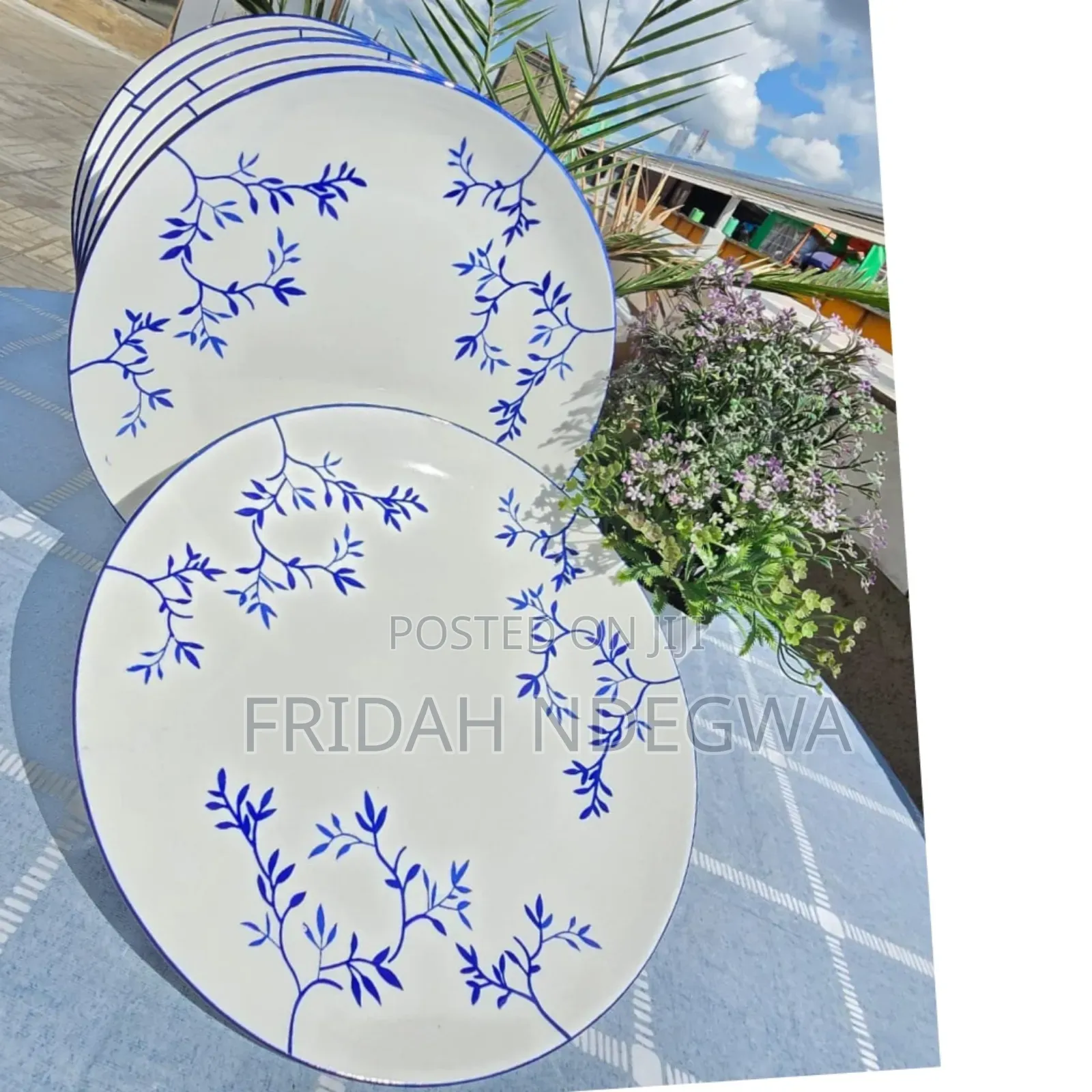 6pcs White Blue Ceramic Plate*