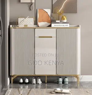 Home Cabinet; MDF Wooden Shoe Storage Cabinet With Gold Trim