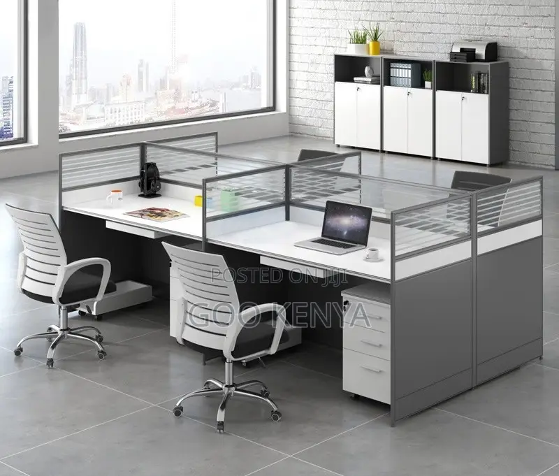 Office Work Station; 4-Person Modern Office Workstation With Storage