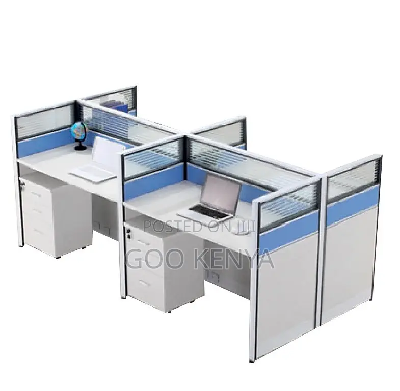 Office Work Station; 4-Person Modern Office Workstation With Storage