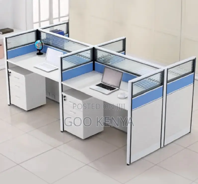 Office Work Station; 4-Person Modern Office Workstation With Storage