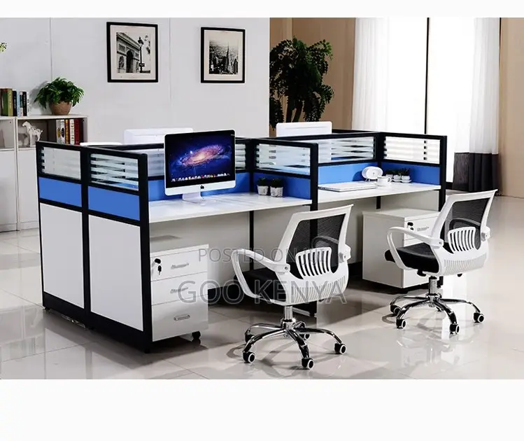 Office Work Station; 4-Person Modern Office Workstation With Storage