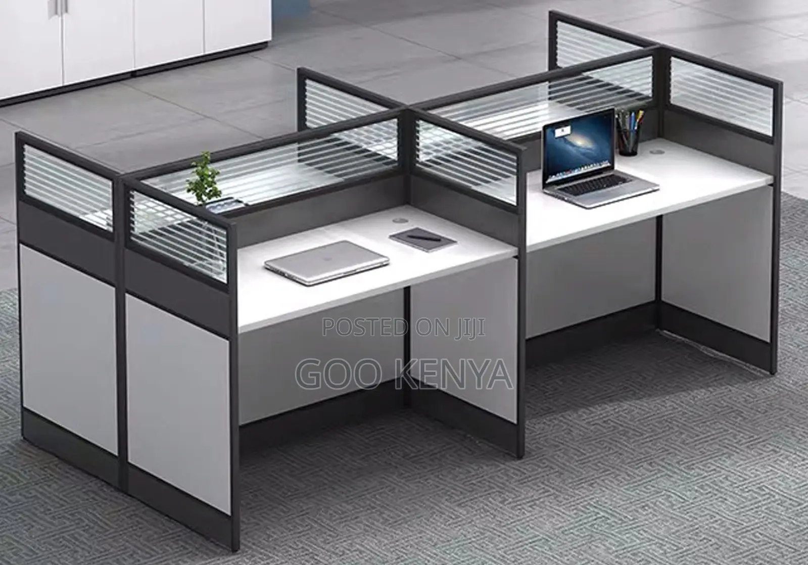 Office Work Station; 4-Person Modern Office Workstation With Storage