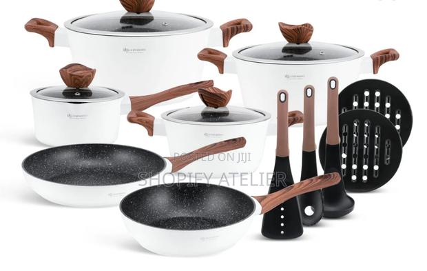 Edenburg Cookware Pots Set15 Pieces White With Wooden Handle