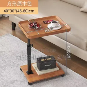 Adjustable Height Coach Side Table With Wheels - Brown