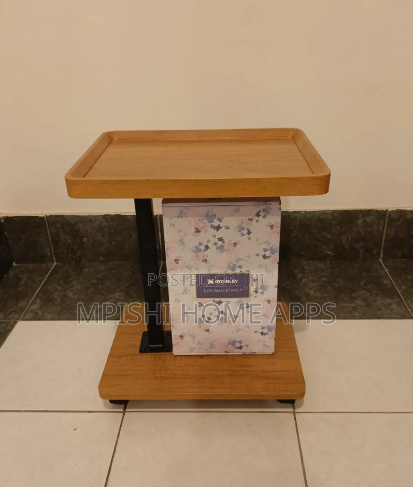 Adjustable Height Coach Side Table With Wheels - Brown