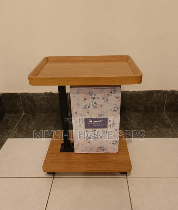 Adjustable Height Coach Side Table With Wheels - Brown - thumbnail 2
