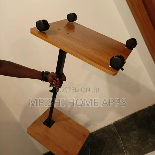 Adjustable Height Coach Side Table With Wheels - Brown - thumbnail 3