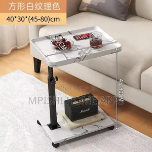 Adjustable Height Coach Side Table With Wheels - White