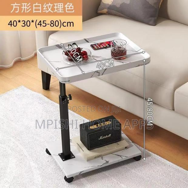Adjustable Height Coach Side Table With Wheels - White - main view