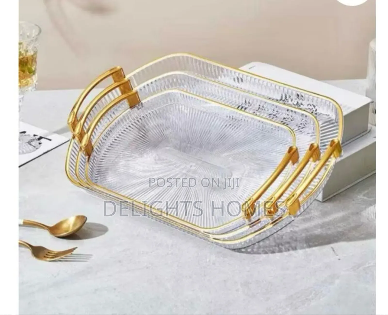 3in1 Striped Tray With Gold Rimmed Handles-Alp
