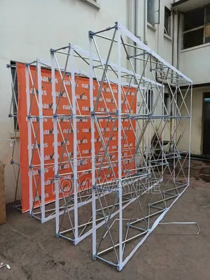 Backdrop Media Banner on Collapsible Aluminum Frame Stand. 3m by 2.25m
