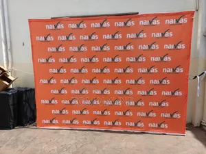 Backdrop Media Banner on Collapsible Aluminum Frame Stand. 3m by 2.25m