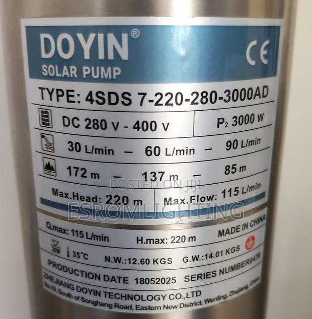 Doyin 3kw Solar Water Pump – Model 4sds7-220-280-3000ad - thumbnail 3
