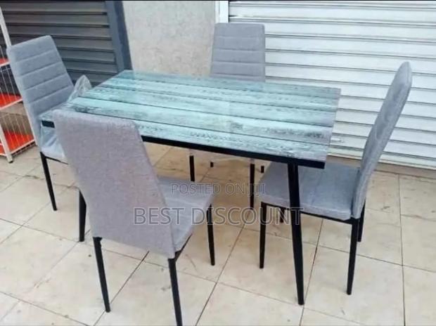Gray Four Seater Glass Dining - main view