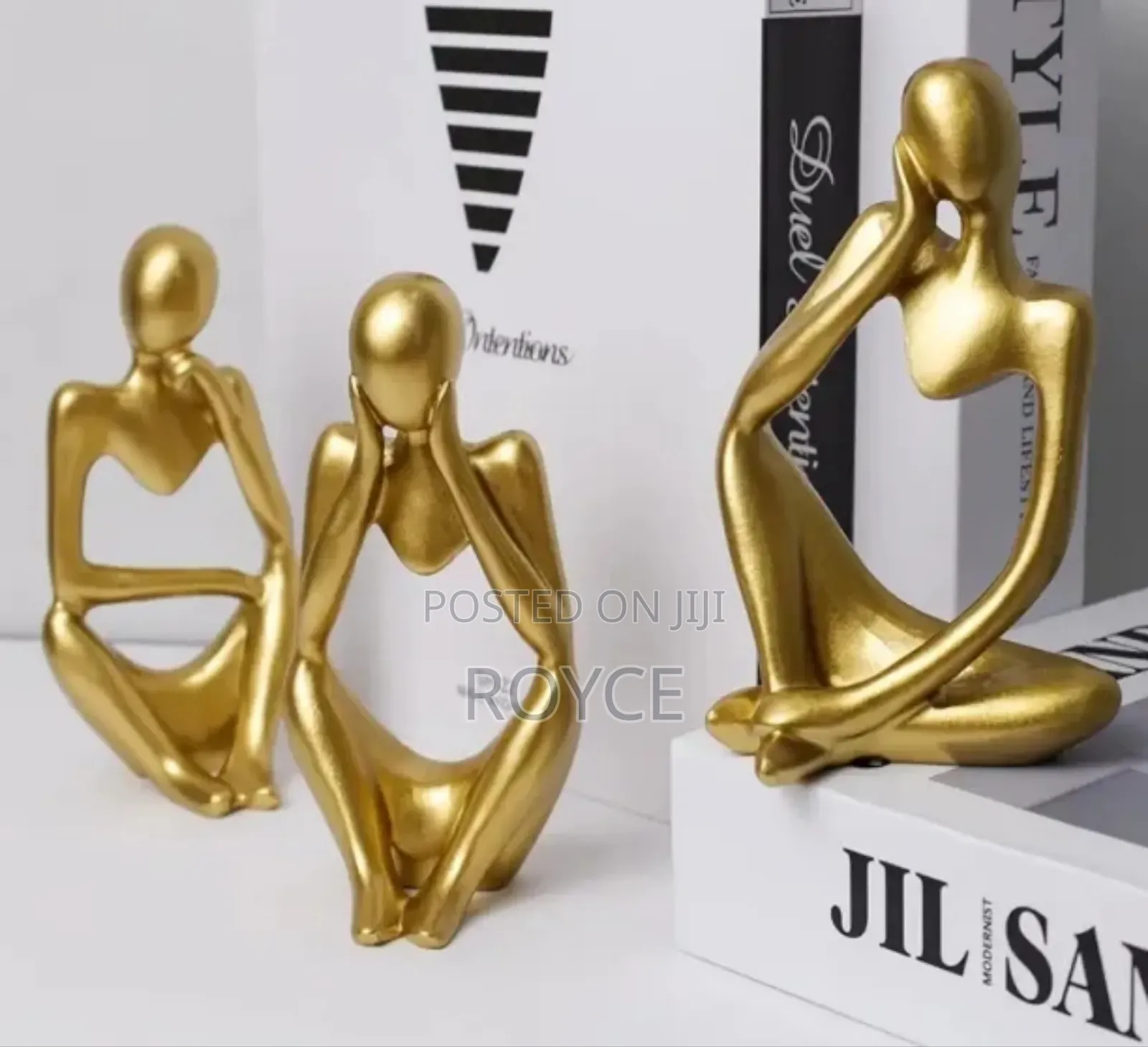 Golden Thinker Statue Deco -12cm