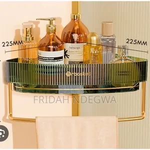 Acrylic Punch Free Bathroom Corner Shelf With Towel Bar and Hooks