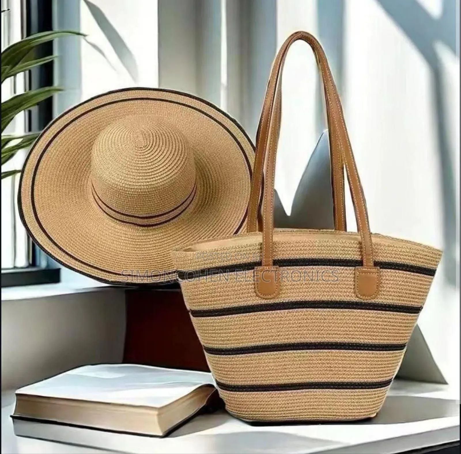 Summer Straw Woven Beach Bag And Hat