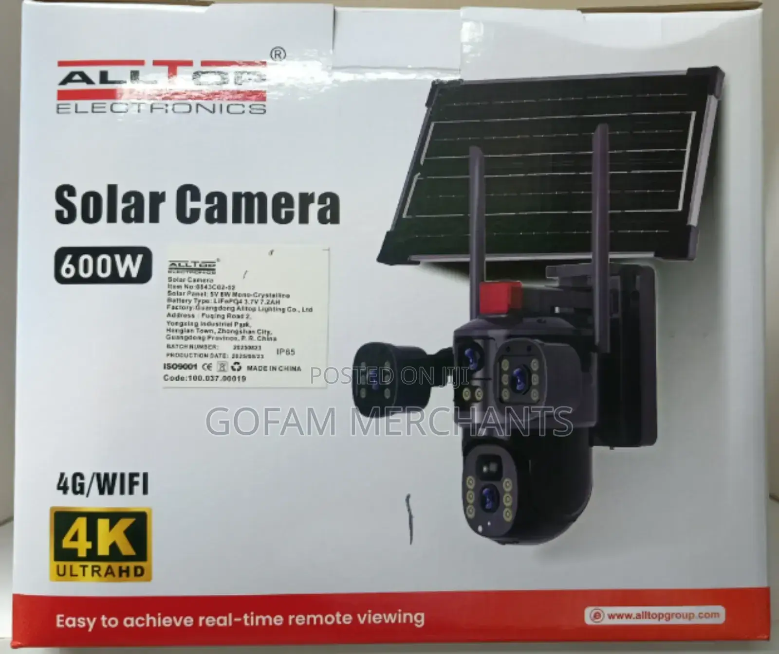 Alltop 600w 4g And Wifi Solar Camera