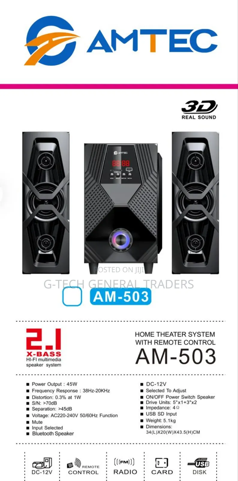 Amtec Am-503 2.1 X-bass Multimedia Speaker System