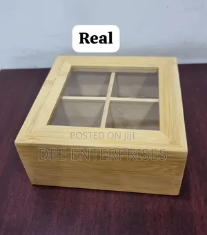 4 Compartment Bamboo Tea Bag Organizer With Clear Cover