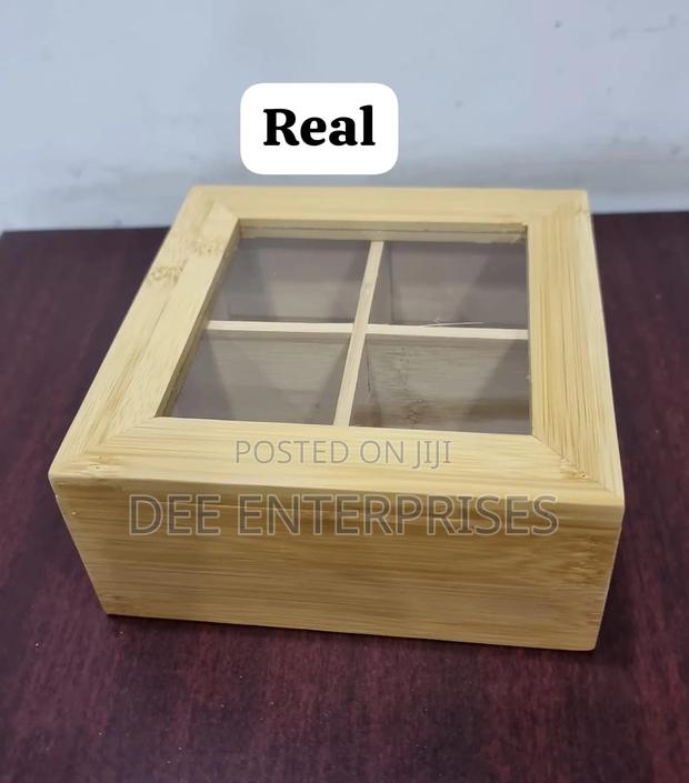 4 Compartment Bamboo Tea Bag Organizer With Clear Cover