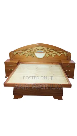 6x6 Hardwood Bed With Mirror Storage + Free Mattress