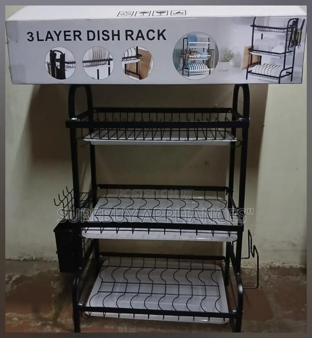 3-Layer Advanced Dish Rack – Heavy Duty Black Kitchen Organizer - main view