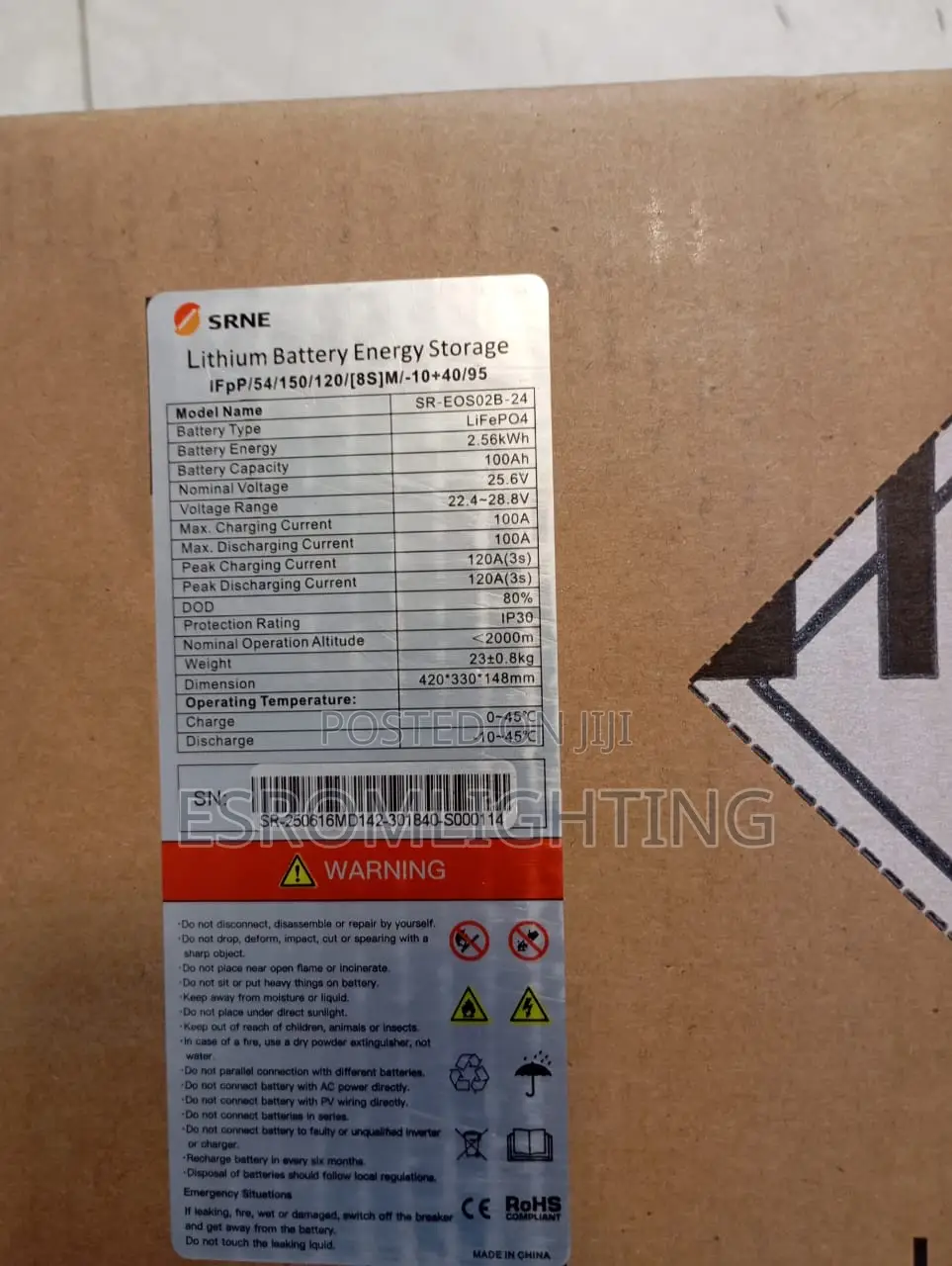 Srne 2.56kwh Lithium Battery (24v 100ah)