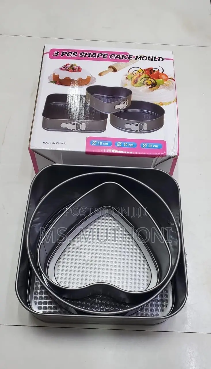 Set of Three Non-Stick Springform Cake Pans in Round, Square, Heart